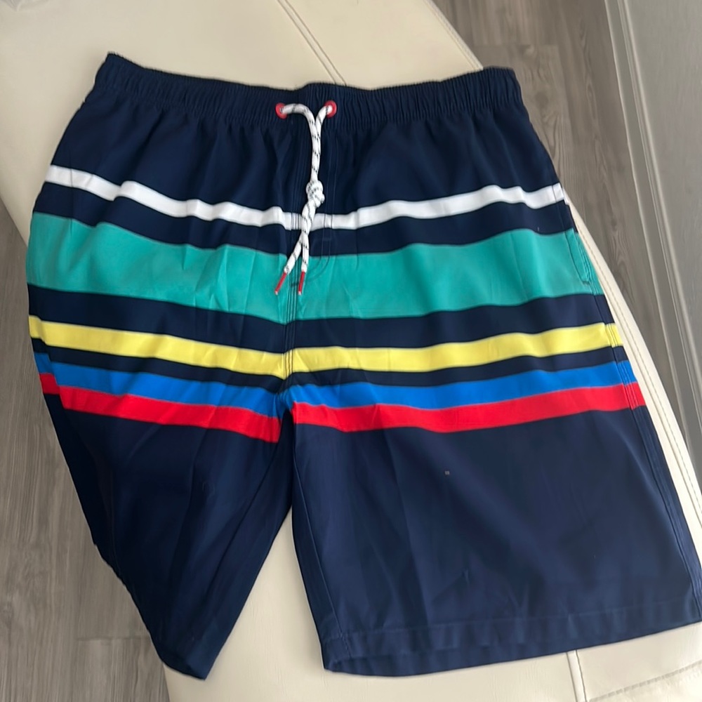 Shein blue colored striped medium swim shorts